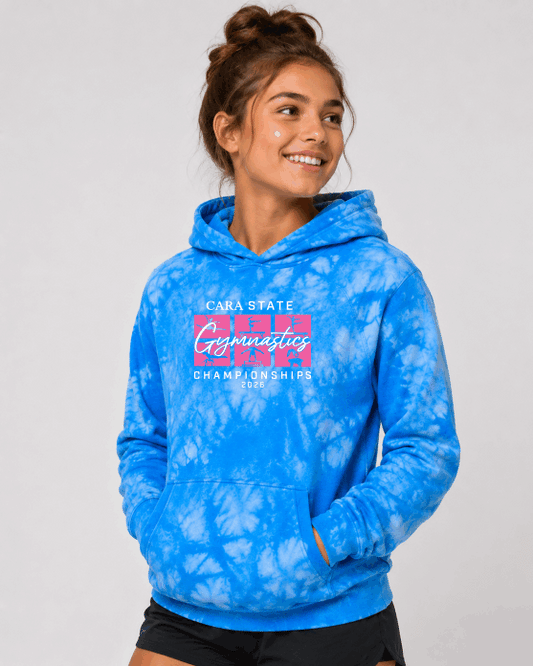 Official 2026 CARA State Tie Dye Gymnastics Hoodie | Championship Event Apparel
