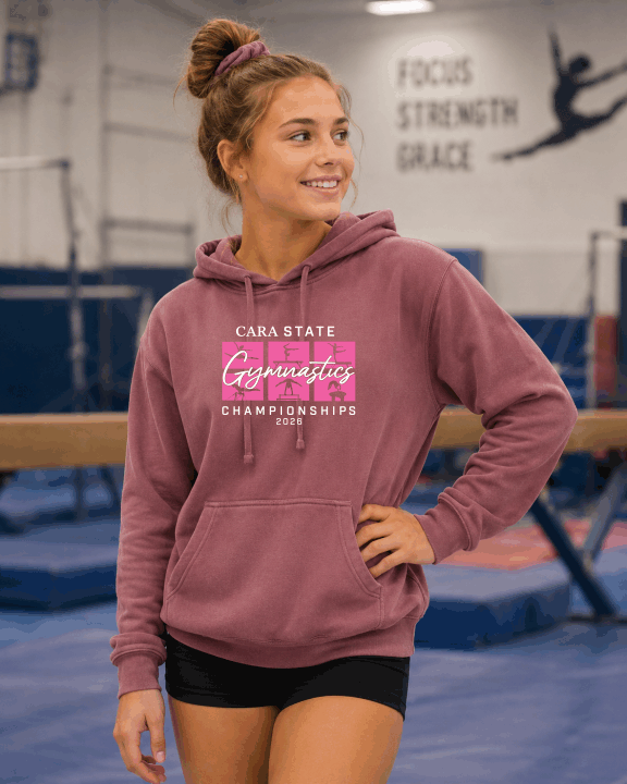 Official 2026 CARA State Tie Dye Gymnastics Hoodie | Championship Event Apparel