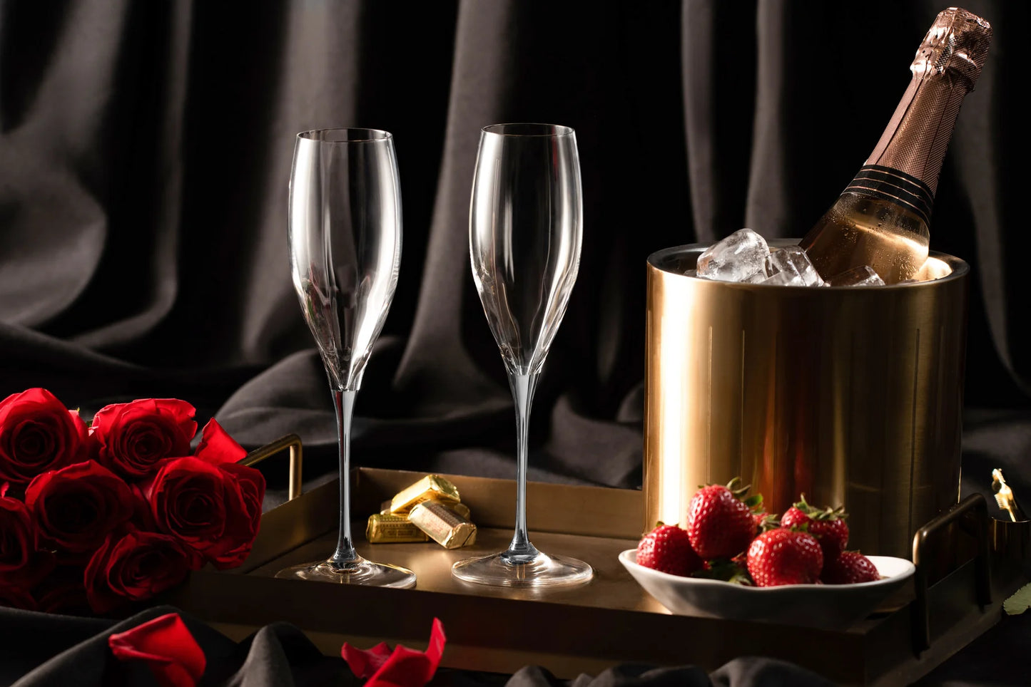 Spectrum Champagne Flute with Platinum Stem, 11 oz. Set of 2 or 4